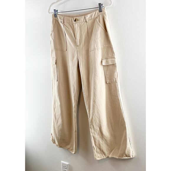 ACOA High Rise Wide Leg Cargo Pants Khaki Tan Large - Picture 10 of 11